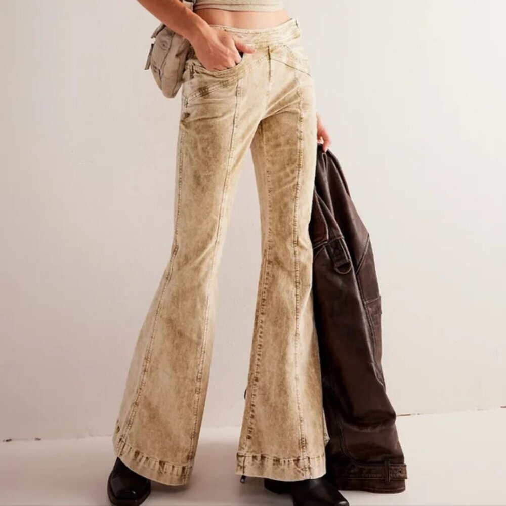 NWOT Free People Fast Lane Low Rise Flare Pants in Crushed Rosemary